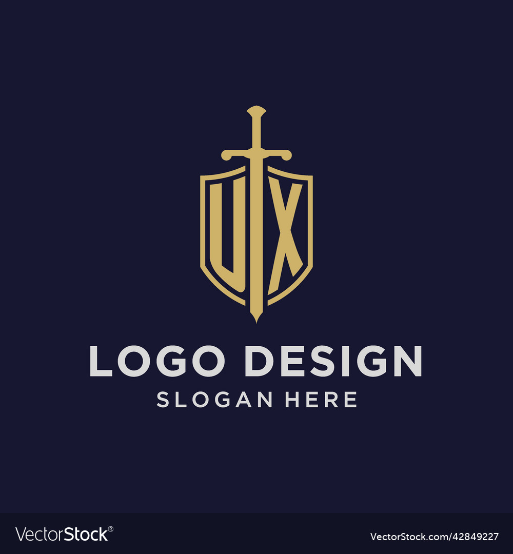 Ux logo initial monogram with shield and sword
