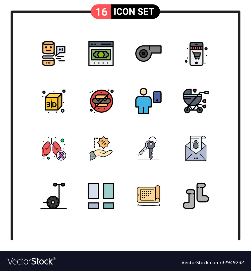 16 user interface flat color filled line pack