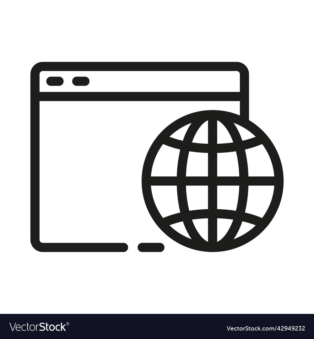 Browser and globe linear icon internet vector image Browser and globe linear icon internet