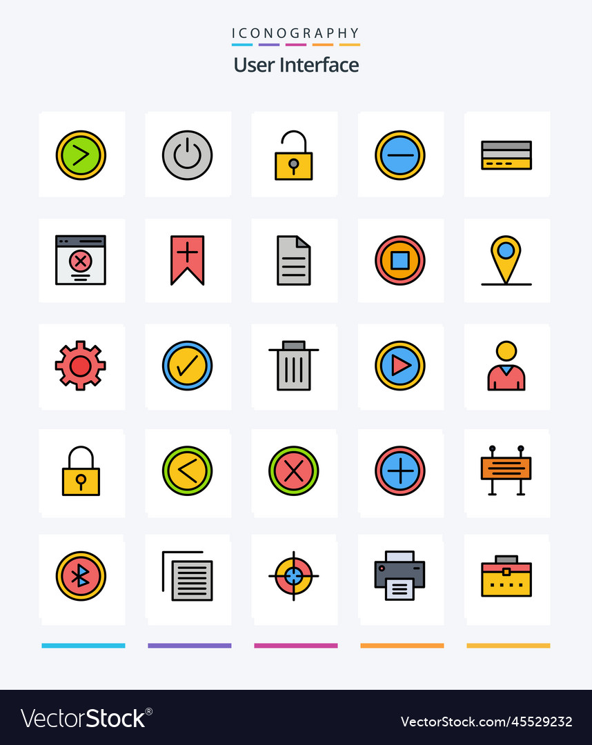 Creative user interface 25 line filled icon pack Vector Image