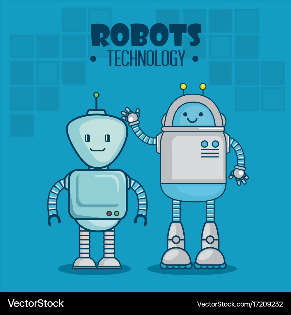 Cute cartoon robots technology Royalty Free Vector Image