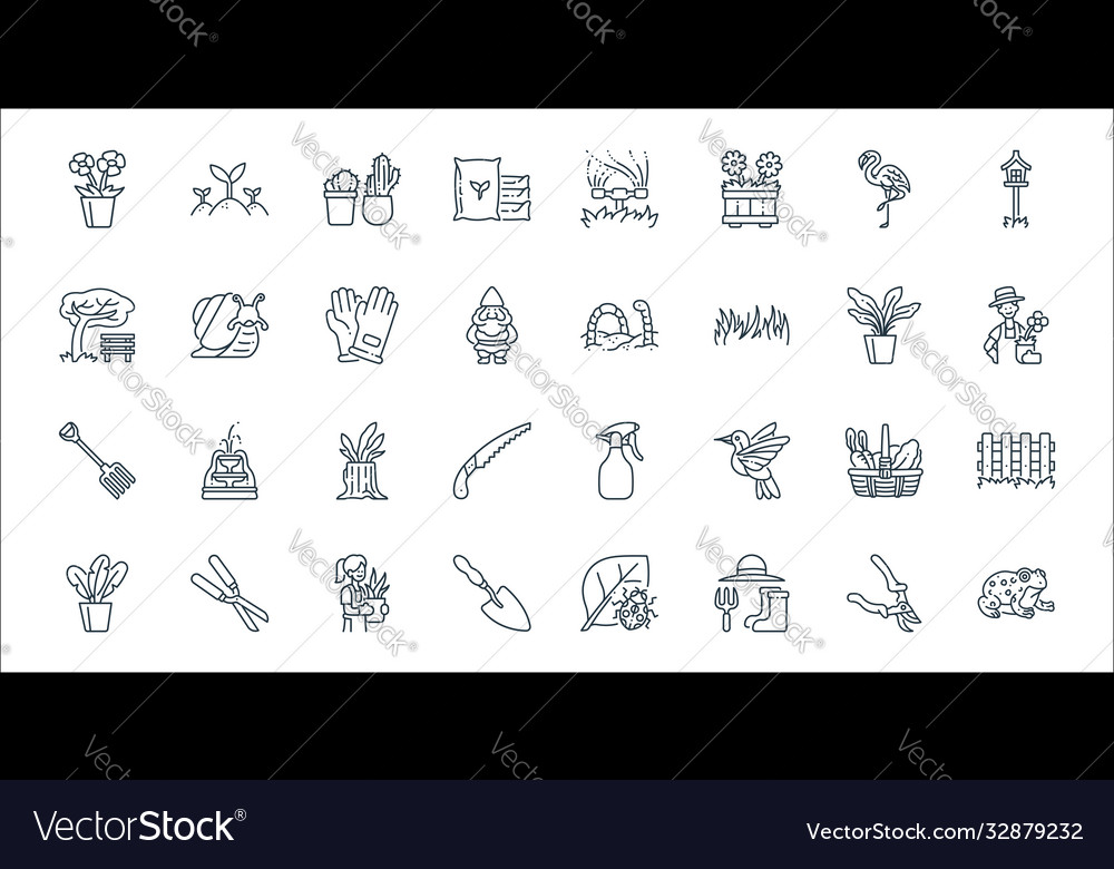 Gardening line icons linear set quality vector image Gardening line icons linear set quality