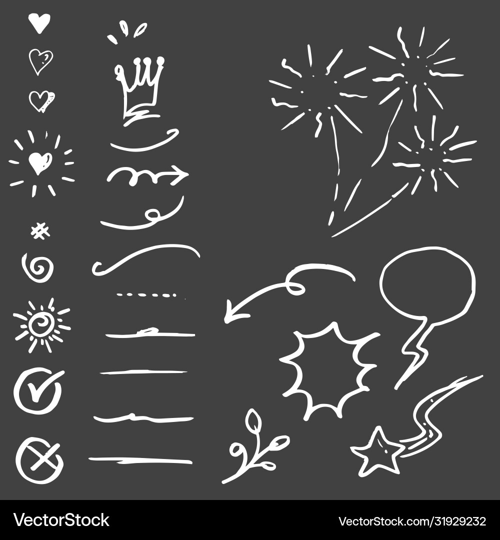 Hand drawn set elements white on black Royalty Free Vector