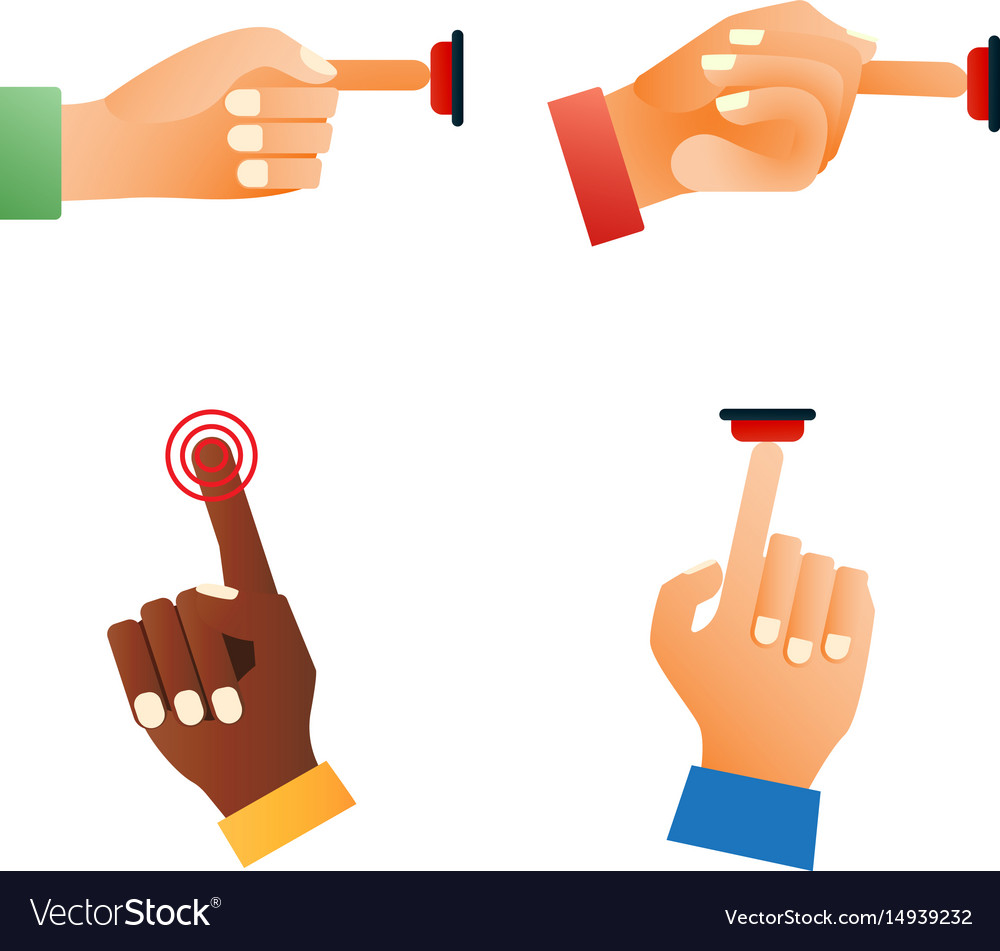 Hand press red button finger control push