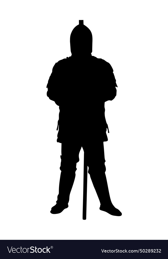 Knight in armor axe helmet shield silhouette Vector Image