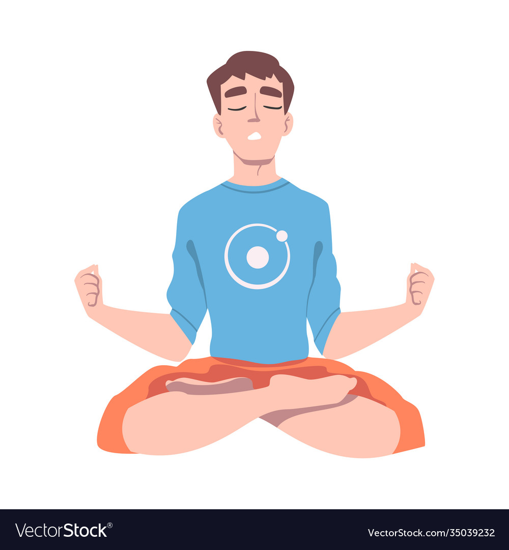 Male with closed eyes and crossed legs sitting in Vector Image