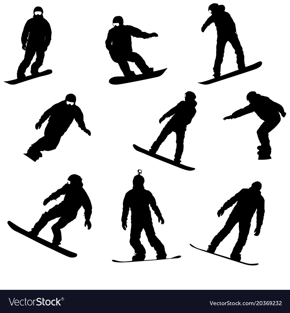 Set schwarze Silhouetten Snowboarder auf weiß