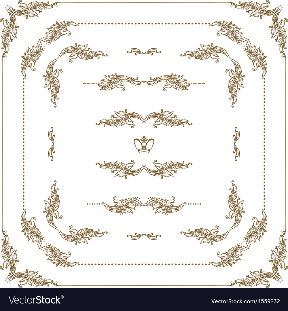 Set of gold decorative borders frame