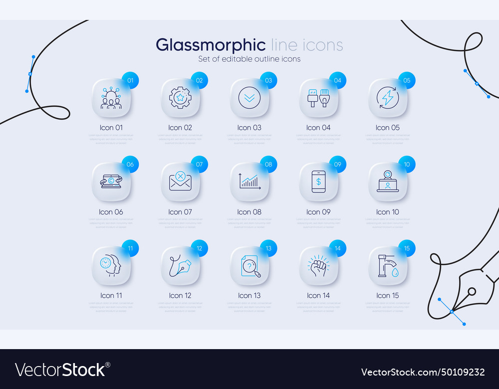 Set of reject mail empower and graph line icons vector image Set of reject mail empower and graph line icons