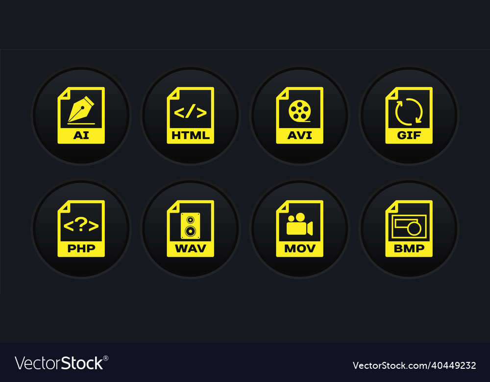 Set php file document gif wav mov avi and html vector image Set php file document gif wav mov avi and html