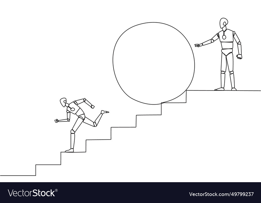 Continuous one line drawing robotic running down vector image Continuous one line drawing robotic running down