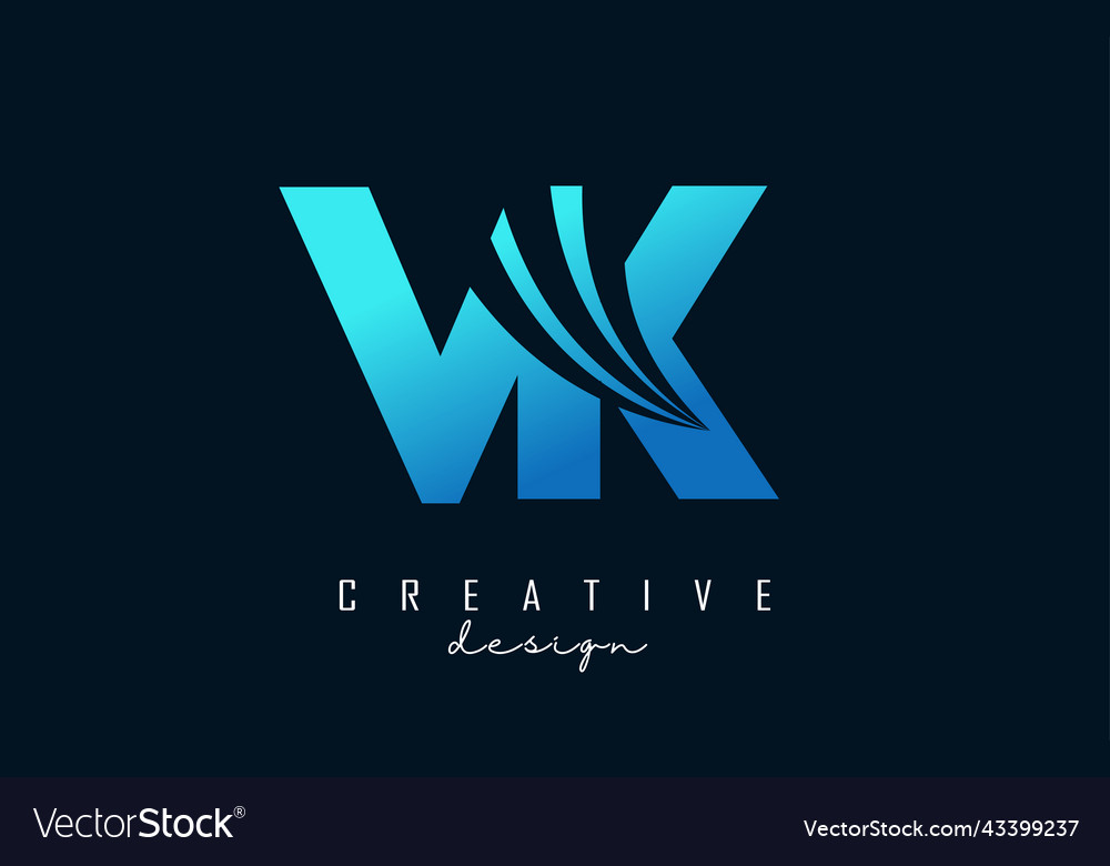 Creative blue letters vk v k logo with leading Vector Image