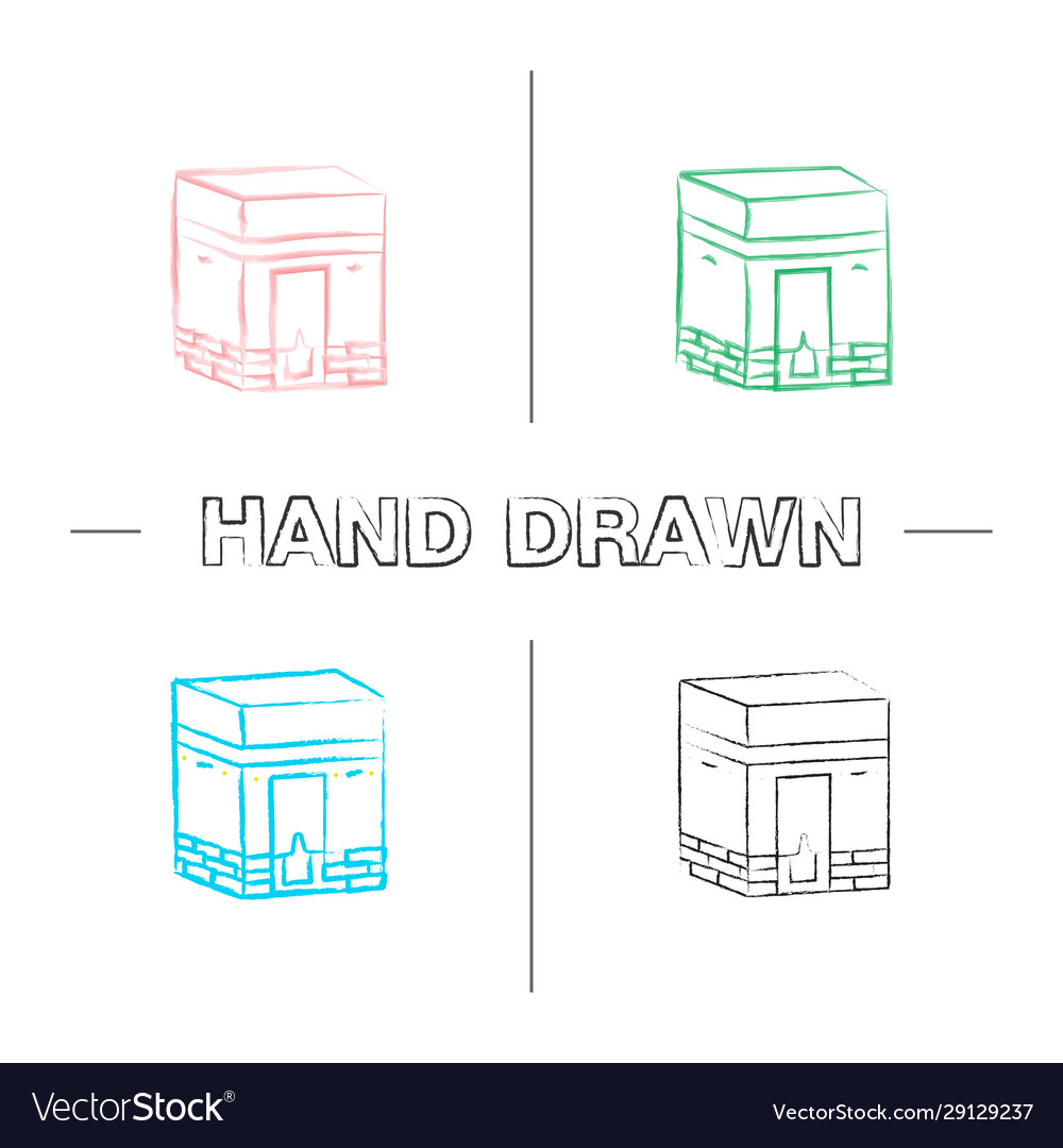 Kaaba hand drawn icons set