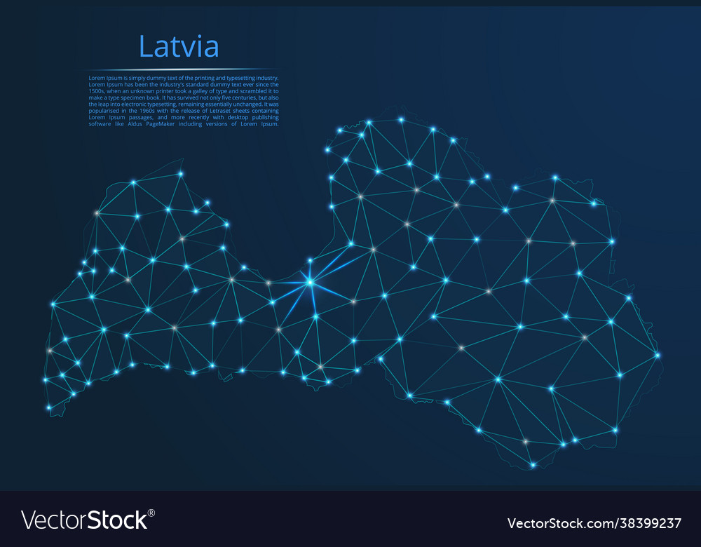 Latvia communication network map low poly image