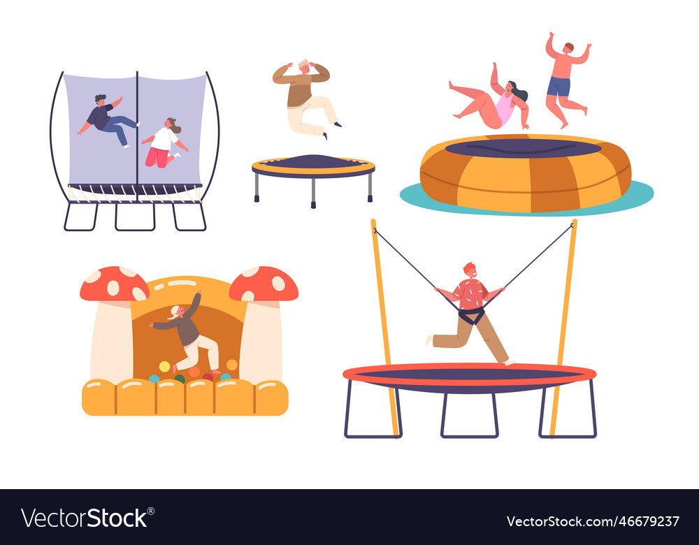 Little kids jumping and hopping on trampoline Vector Image