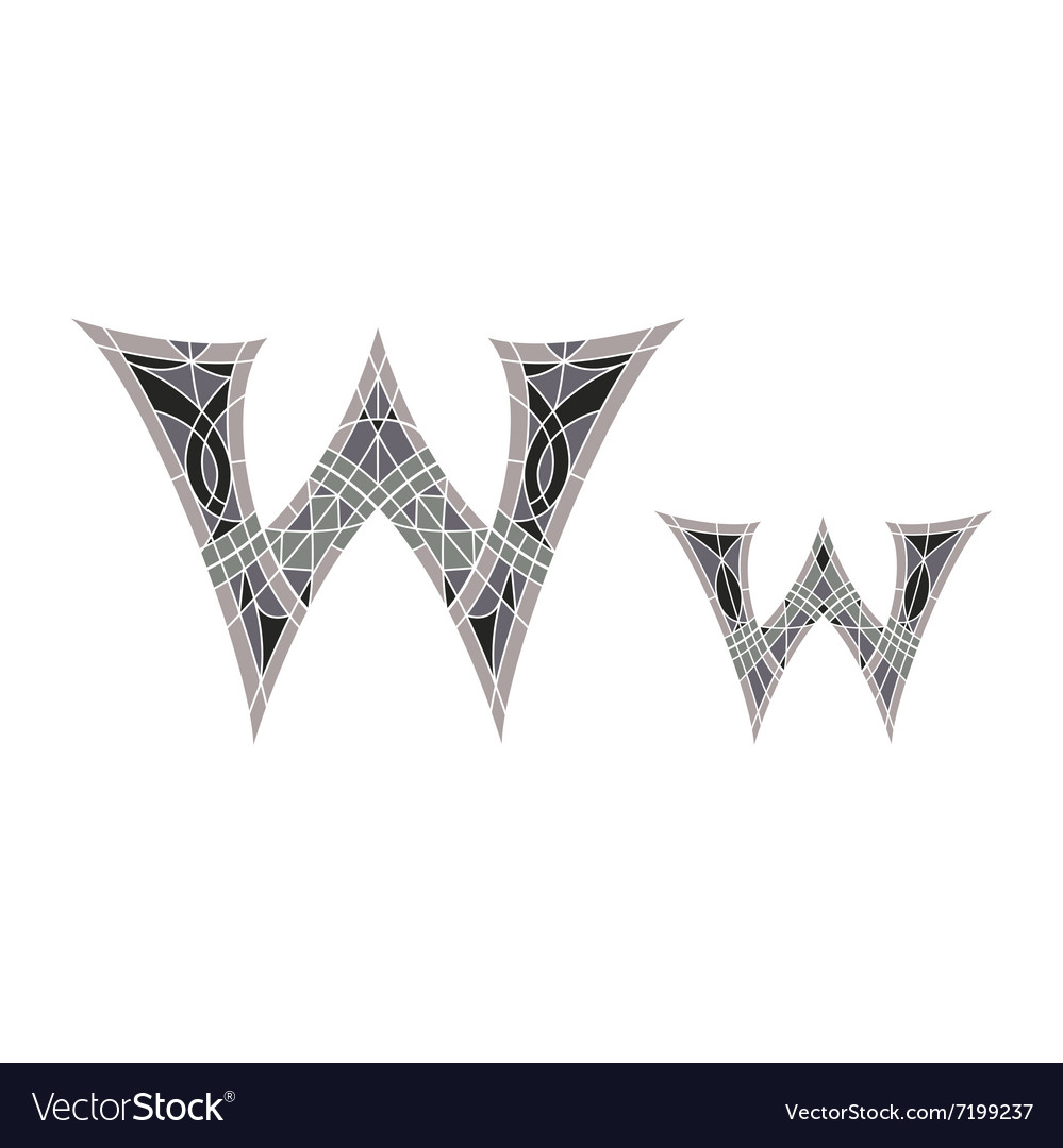 Low poly letter w in gray mosaic polygon