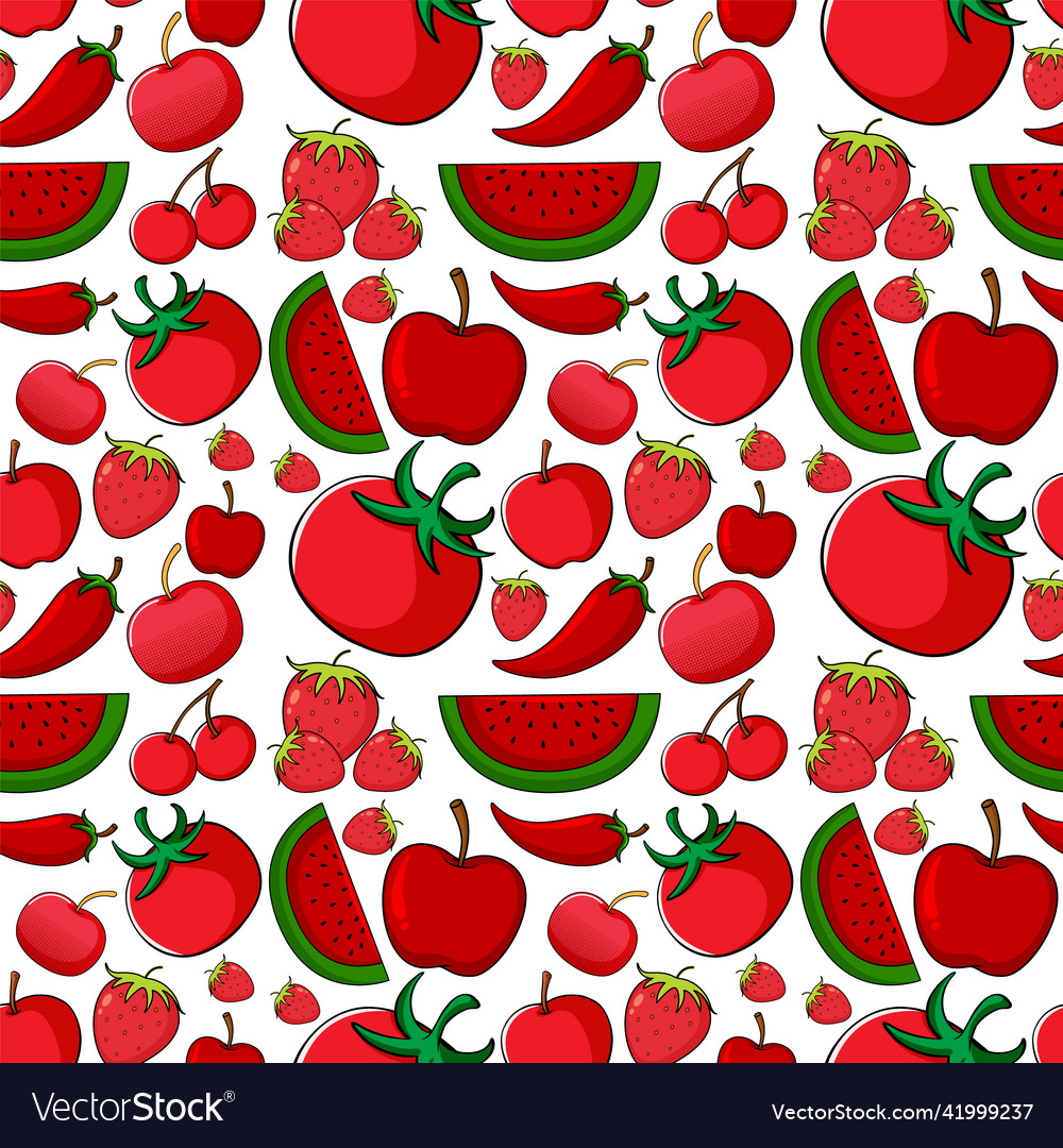 Seamless background design with fruits in red Vector Image