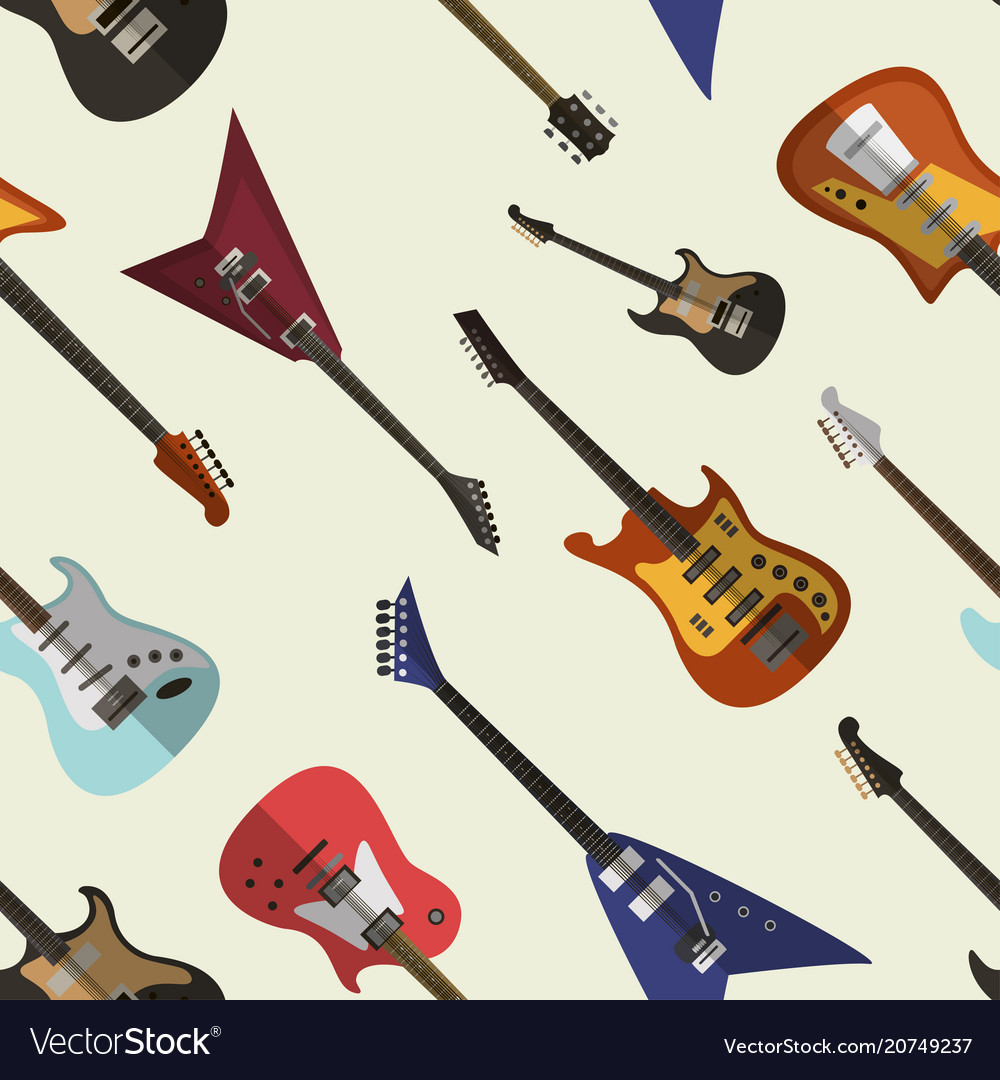 Set bright electric guitars pattern Royalty Free Vector