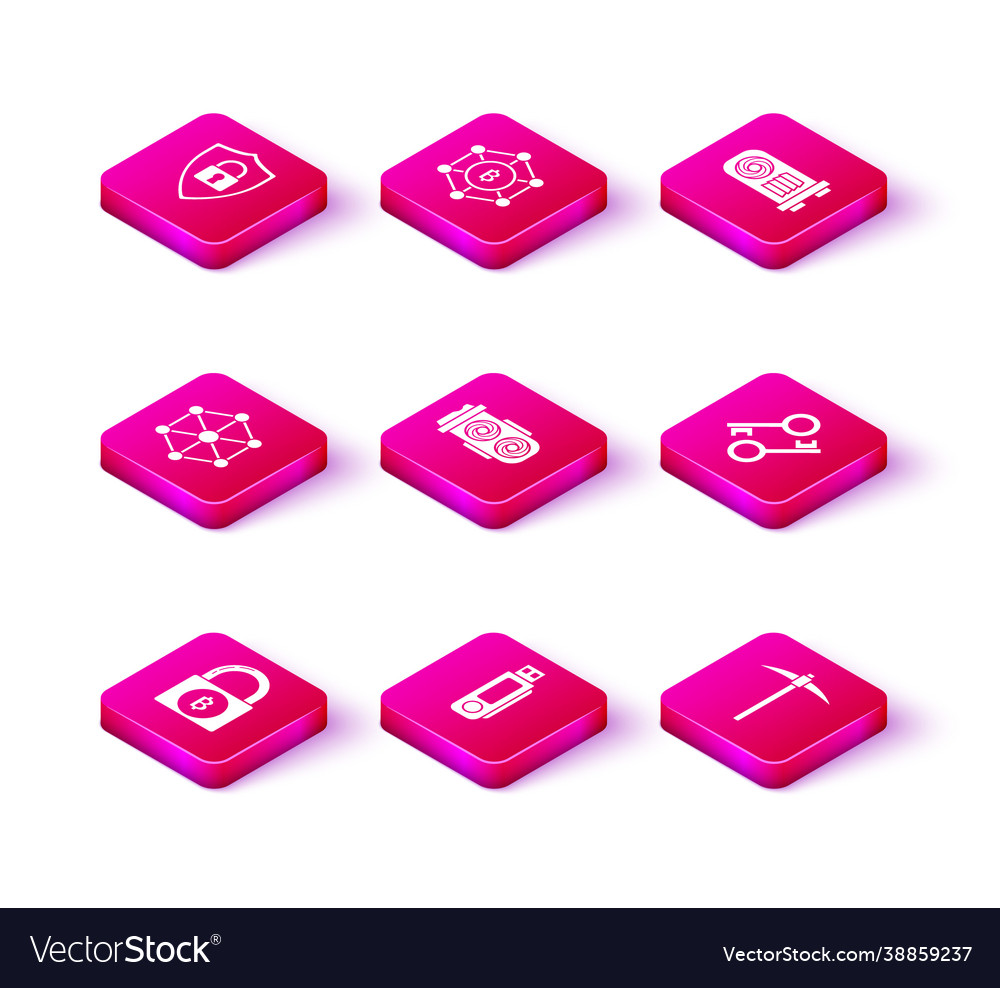 Set lock with bitcoin usb flash drive blockchain Vector Image Set lock with bitcoin usb flash drive blockchain