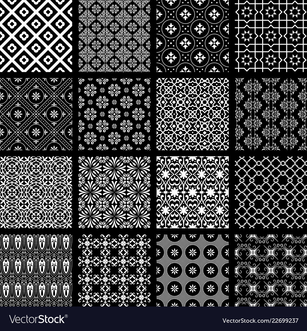 Set of monochrome retro seamless patterns