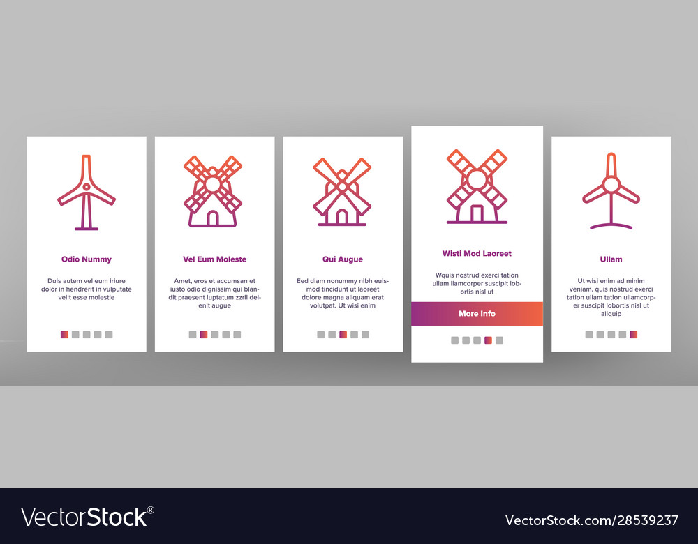 Windmill building onboarding icons set Vector Image Windmill building onboarding icons set