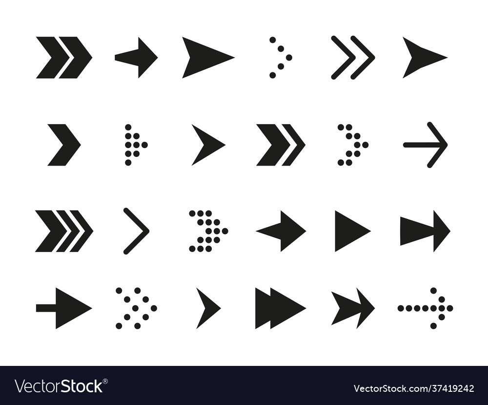 Black arrow flat dotted pointer icon set