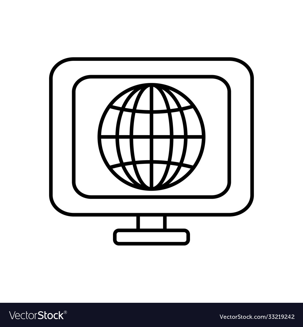 Computer monitor with global sphere icon line Vector Image Computer monitor with global sphere icon line