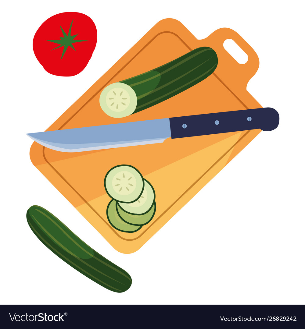 Cutting board knife cucumber tomato preparation