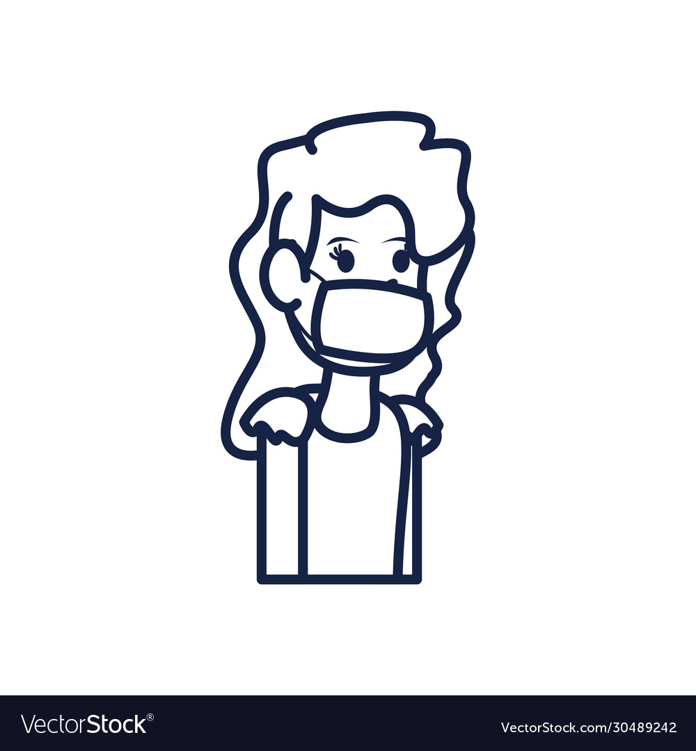 Girl cartoon with mask line style icon