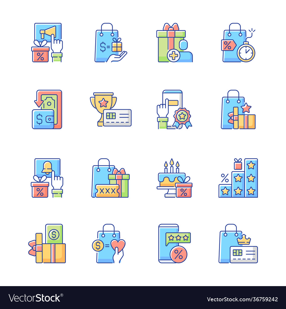 Loyalty program rgb color icons set