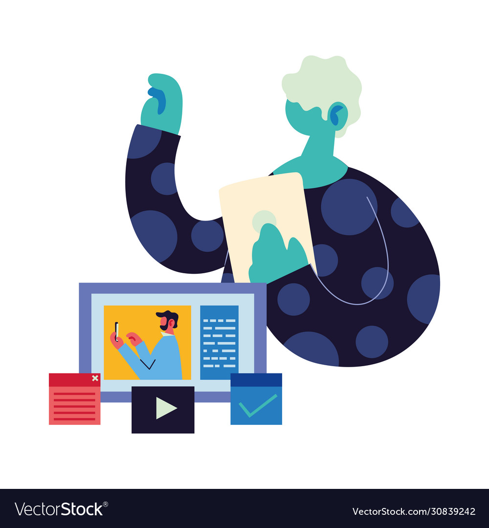 Mann arbeitet an Datenrechner vector image Mann arbeitet an Datenrechner