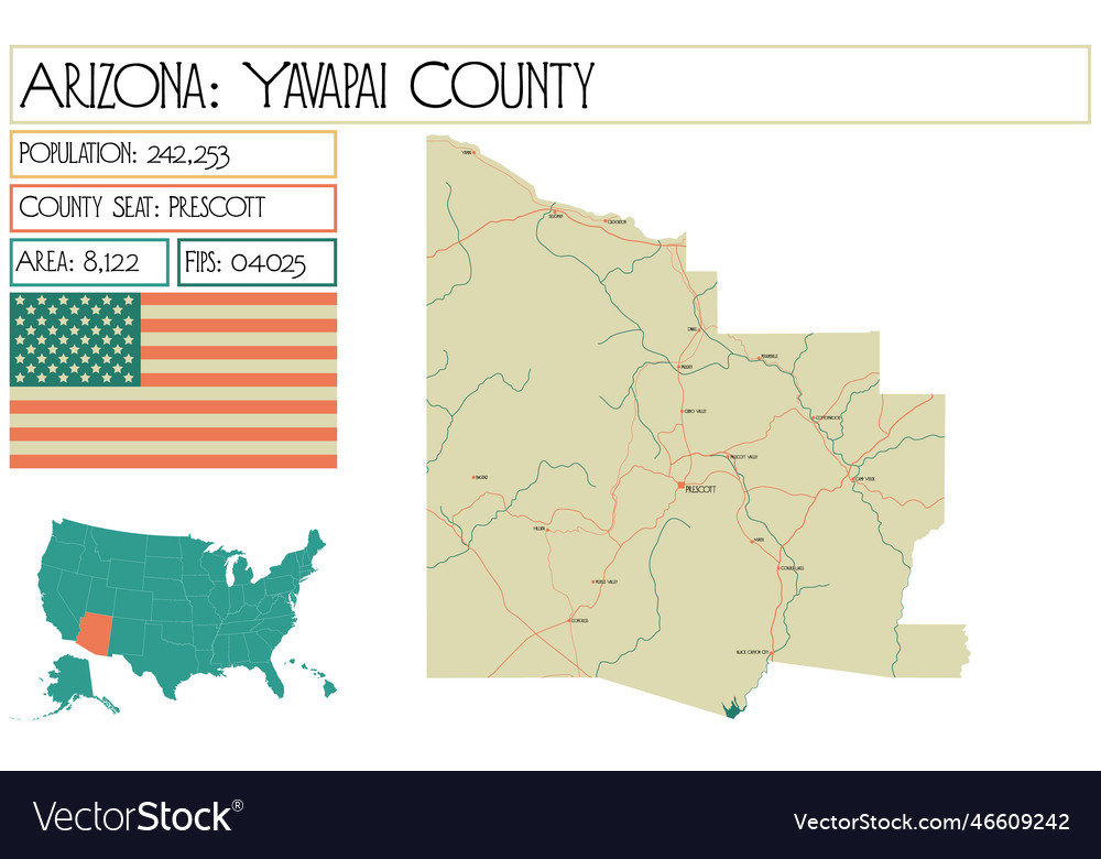 Map Of Yavapai County In Arizona Usa Royalty Free Vector