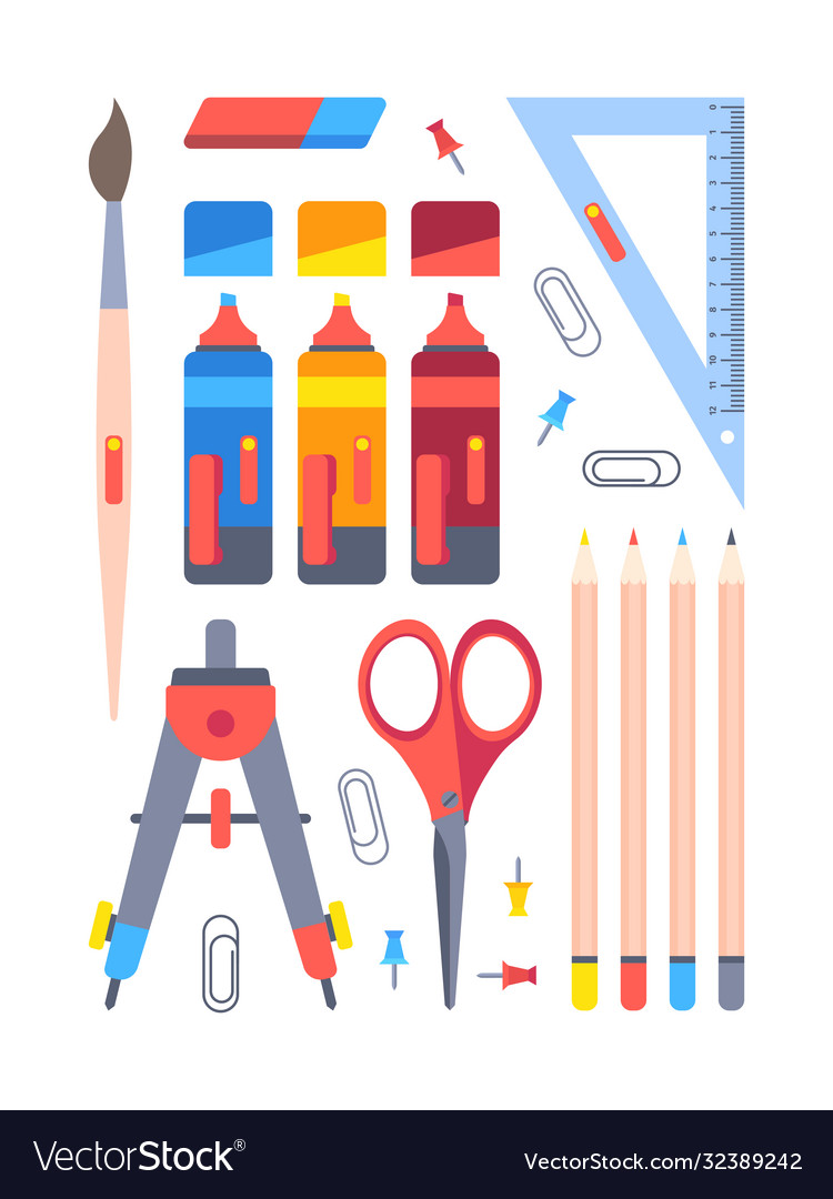 Office stationery tools set equipment work Vector Image