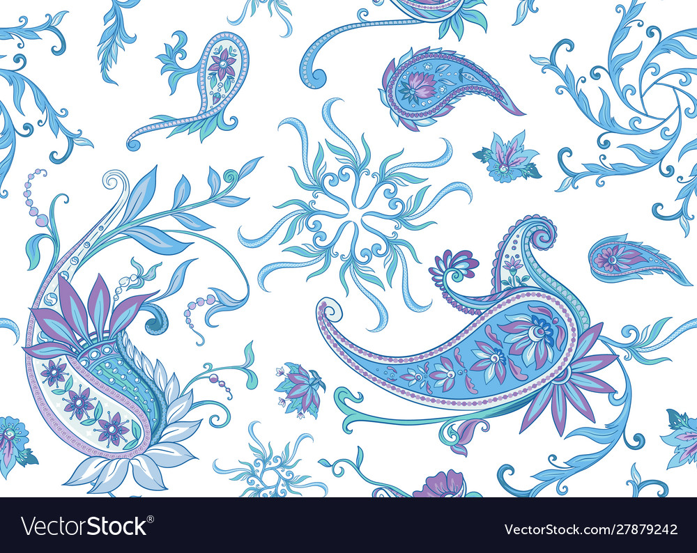 Pattern with traditional paisley floral vector image Pattern with traditional paisley floral