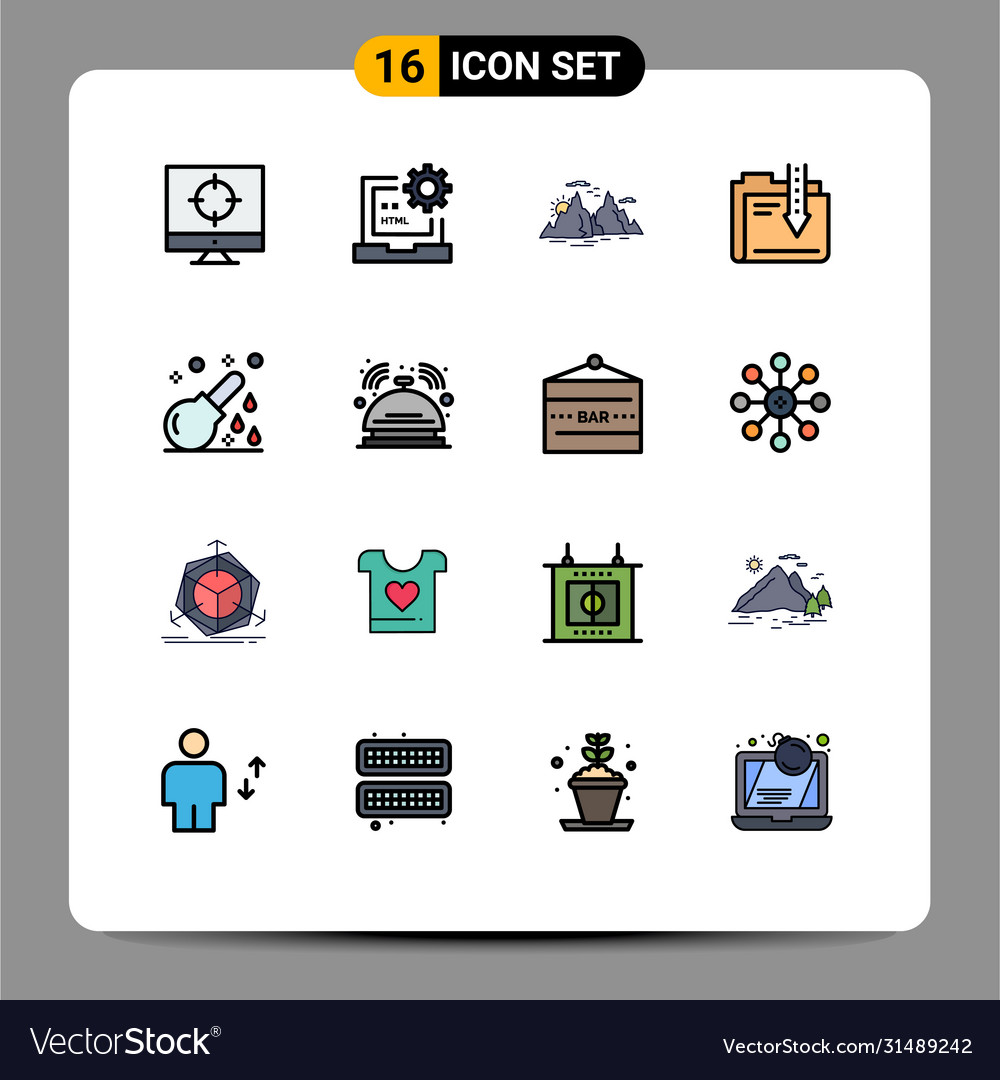 Set 16 flat color filled lines on grid