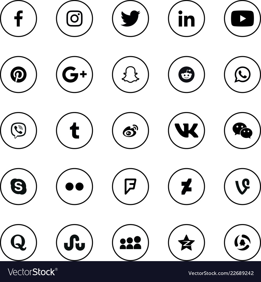 Social media icons, round, outline