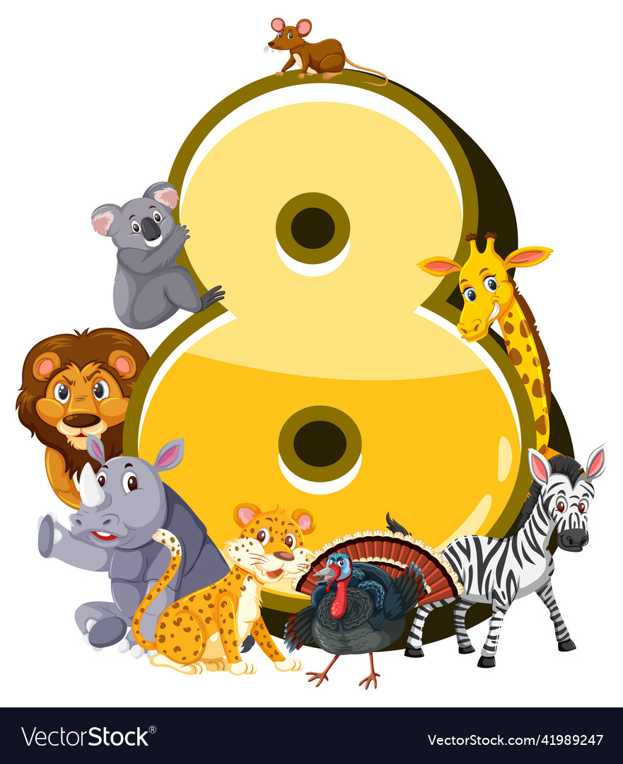 Different eight animals attached to number