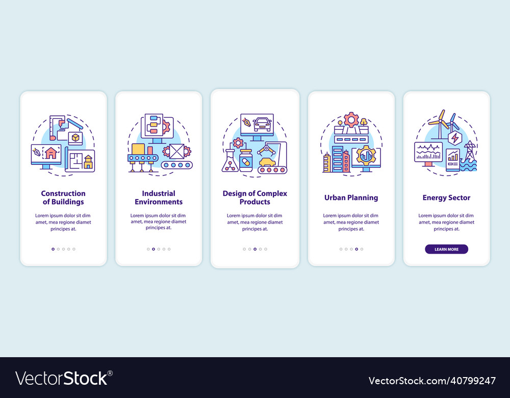 Digital twin use cases onboarding mobile app Vector Image