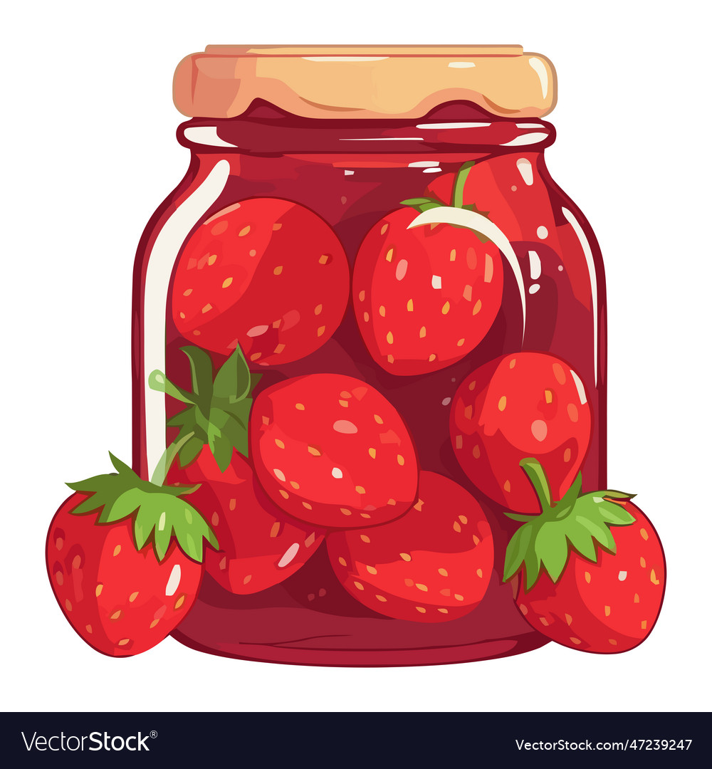 Fresh organic strawberry preserves snack in a jar Vector Image