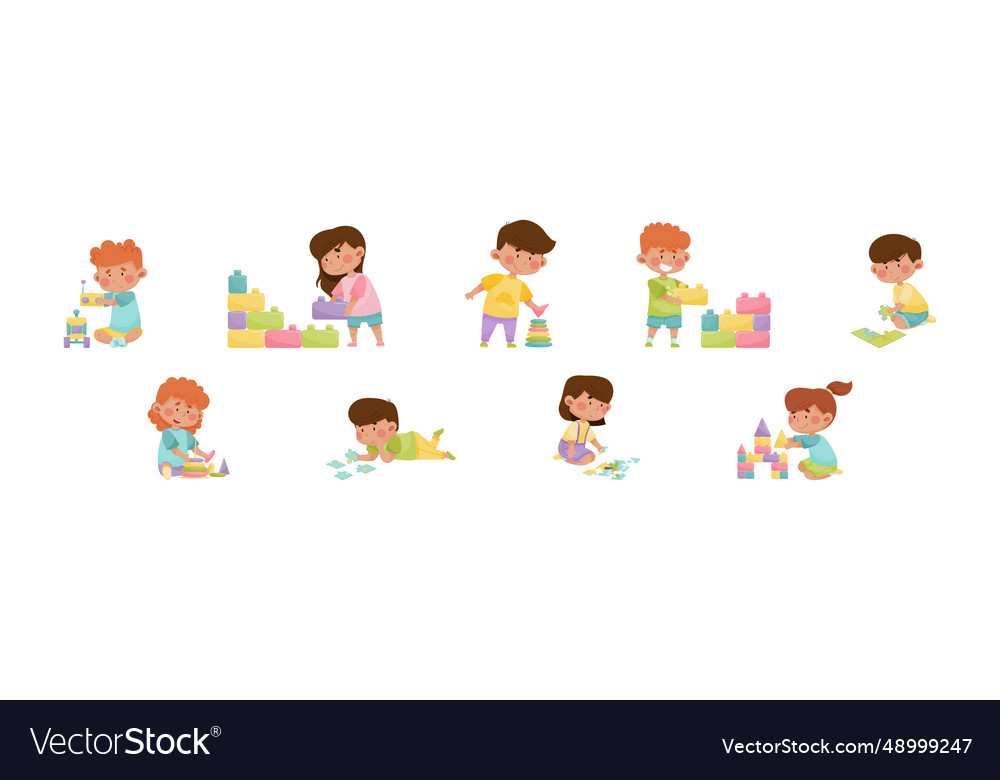 Happy children playing toy in the nursery Vector Image