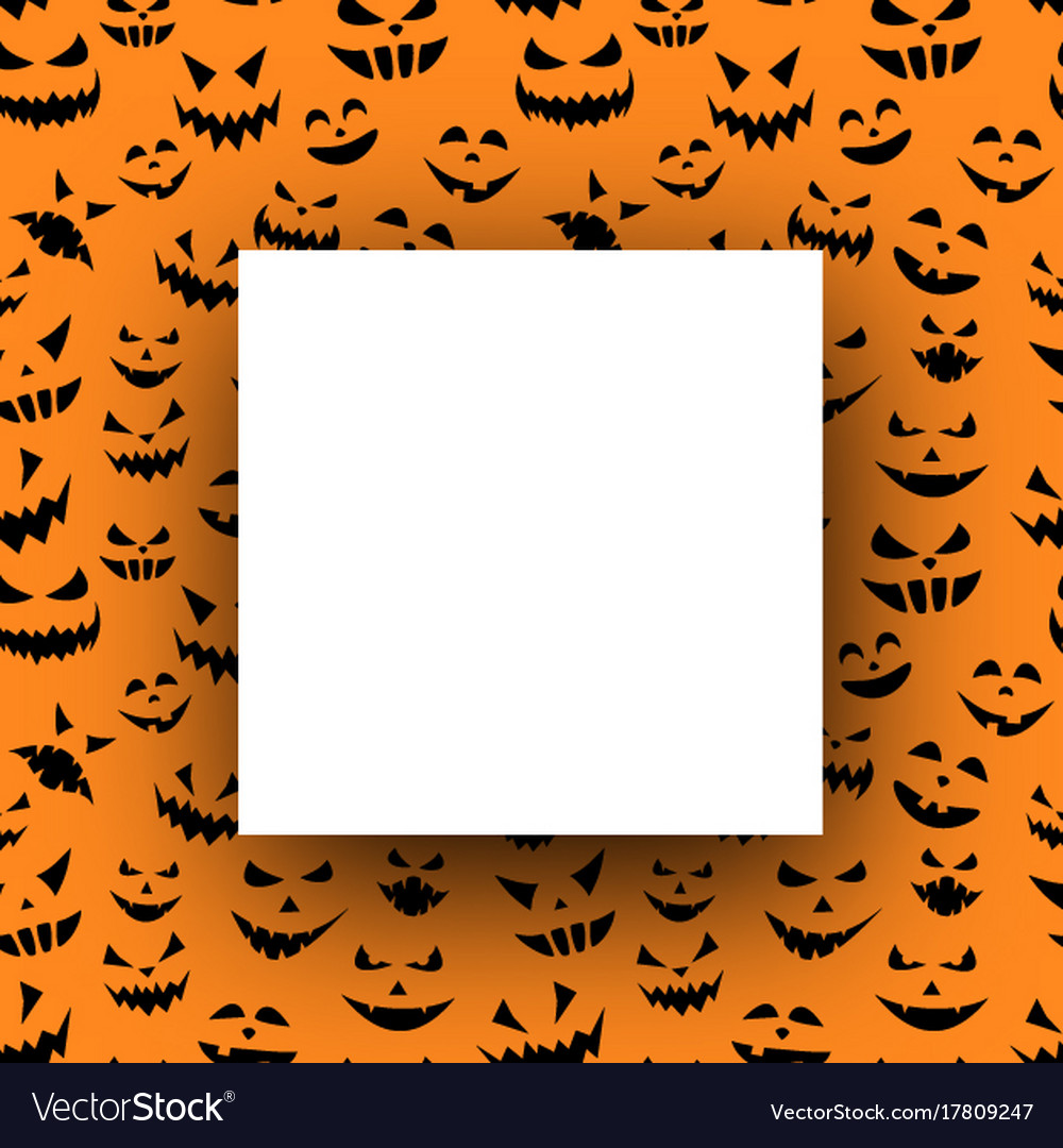 Orange halloween background with pumpkin faces