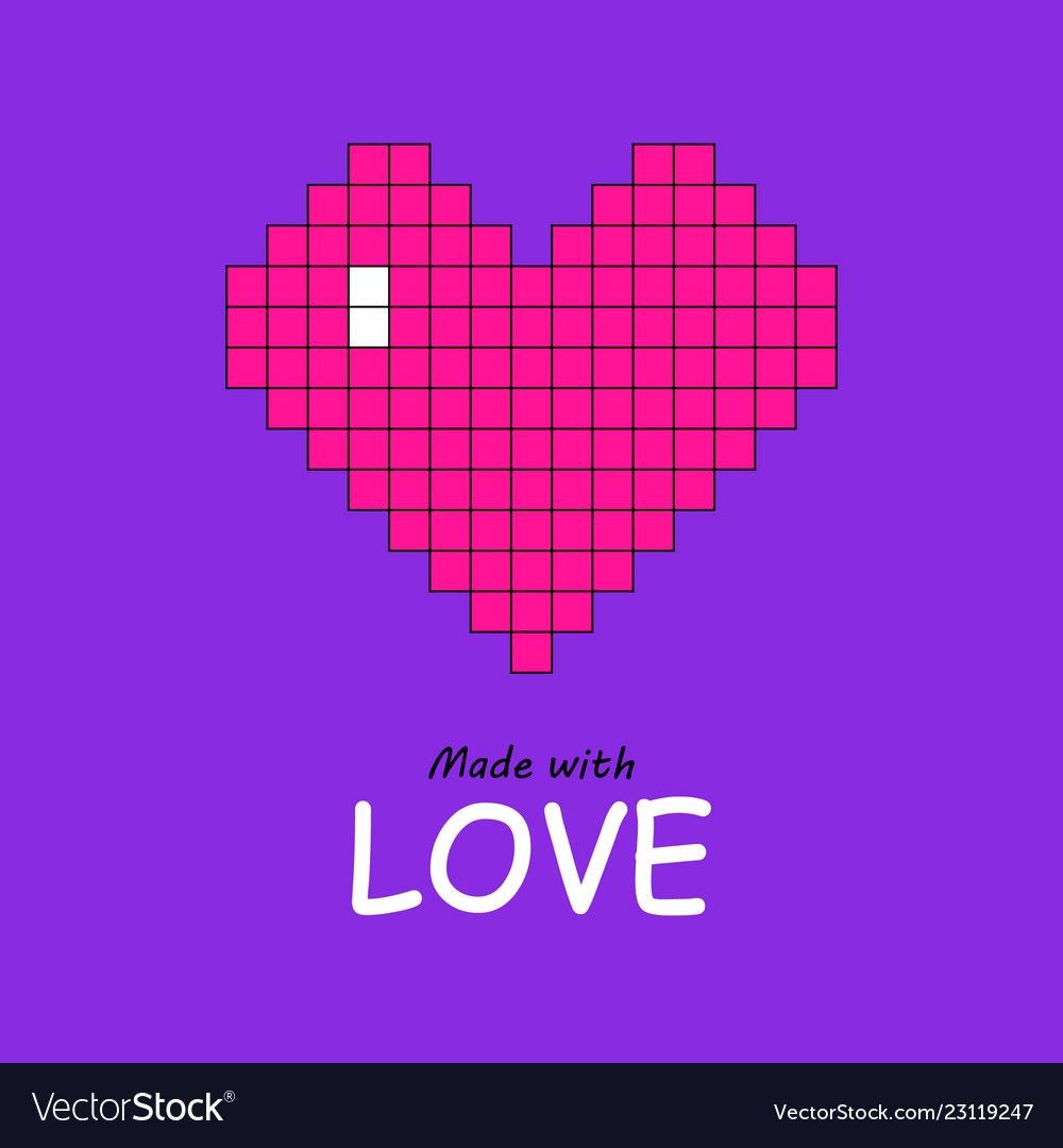 Pixel art heart in plastic pink on proton purple vector image Pixel art heart in plastic pink on proton purple