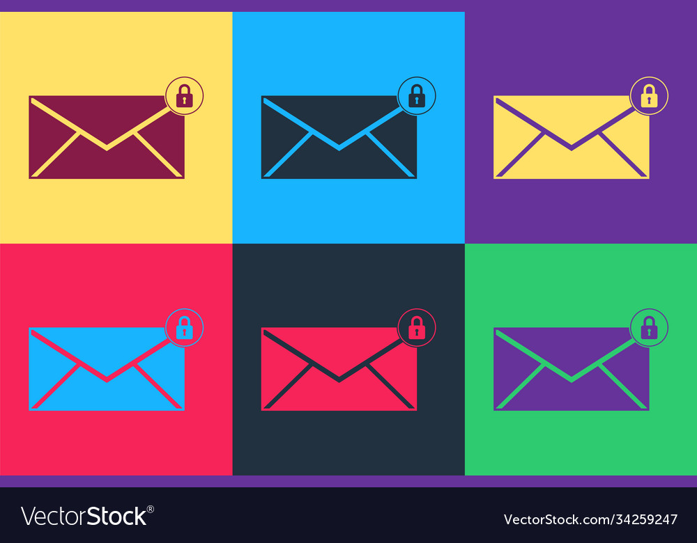 Pop art email message lock password icon isolated