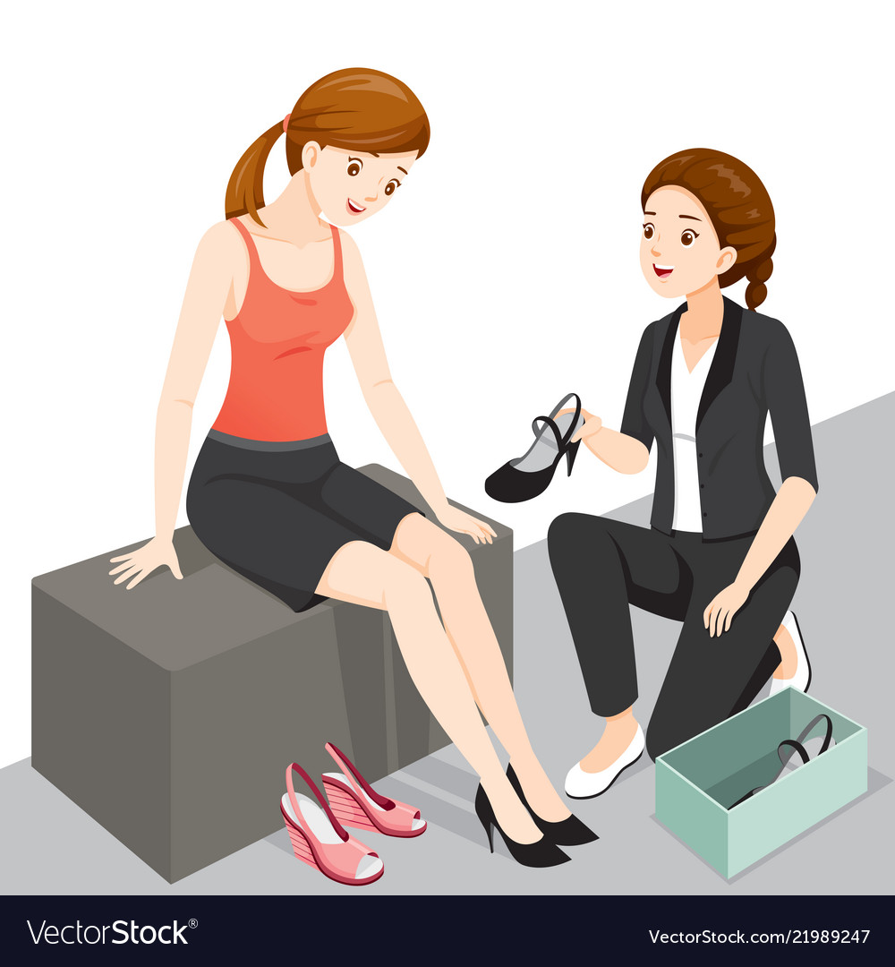 Saleswoman servicing woman customer Royalty Free Vector