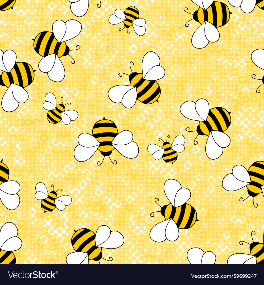 Seamless pattern with bees on color polka dots Vector Image Seamless pattern with bees on color polka dots