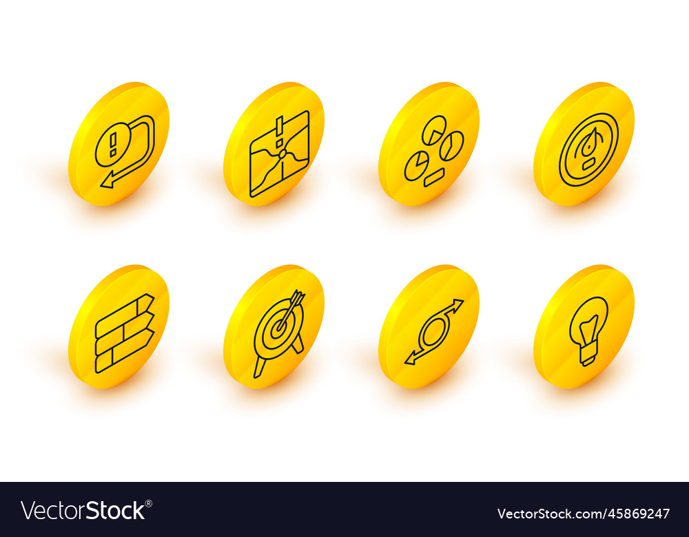 Set line light bulb arrow target pie chart vector image Set line light bulb arrow target pie chart