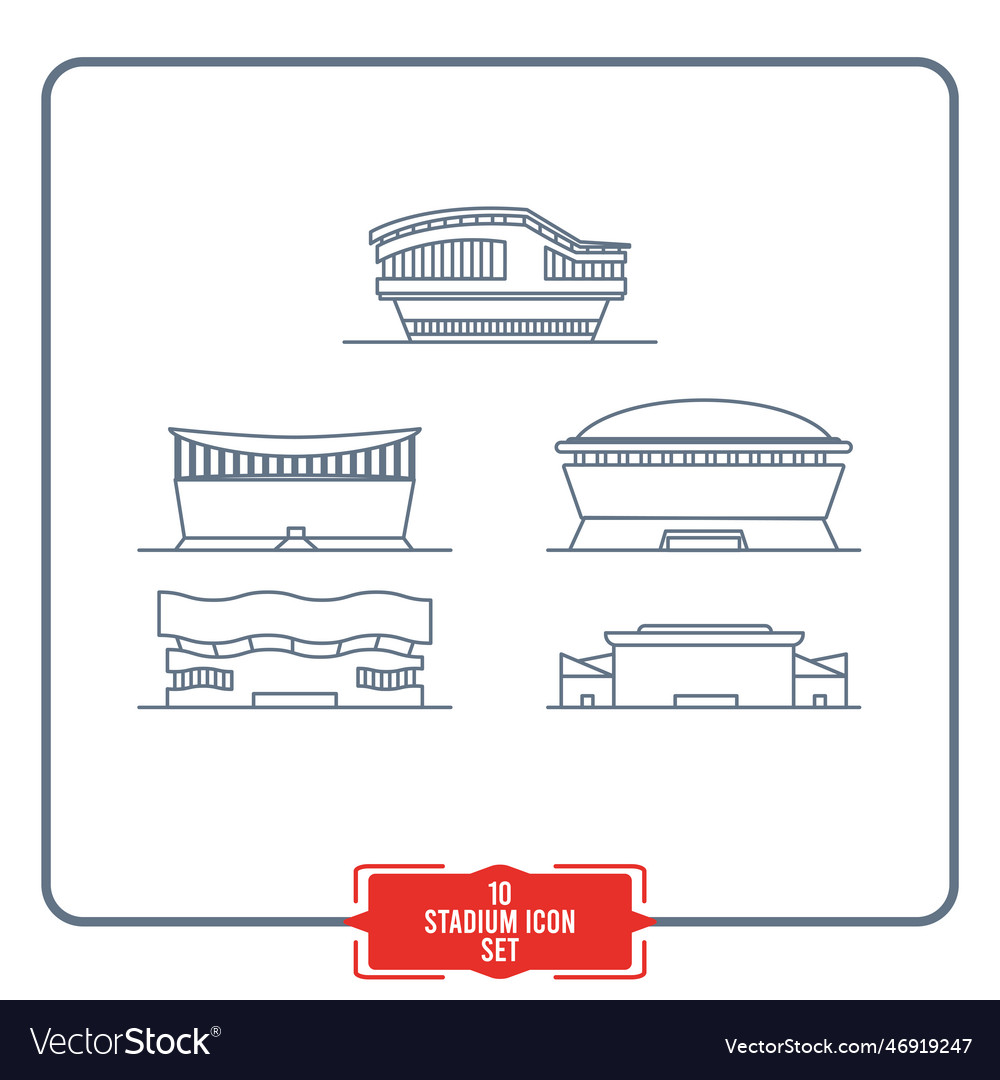 Set of stadium icons front view outline style