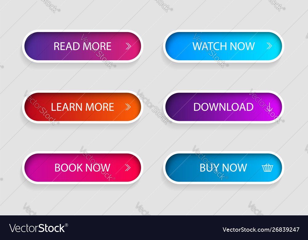 Set trendy action button for web mobile vector image Set trendy action button for web mobile