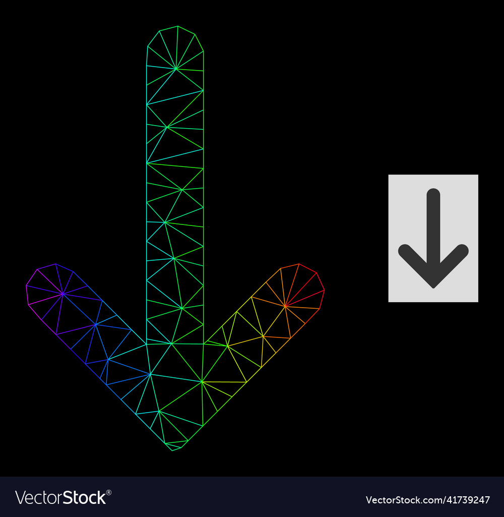 Spectrum gradient polygonal net down arrow icon vector image Spectrum gradient polygonal net down arrow icon