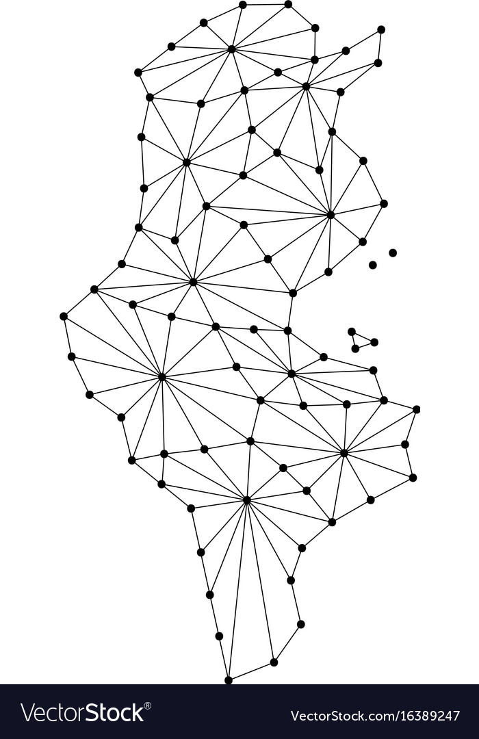 Tunisia map of polygonal mosaic lines network ray